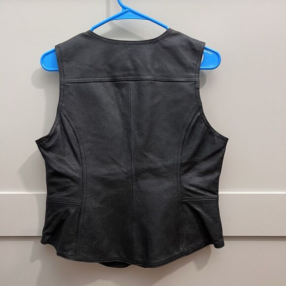 Harley Davidson Women's Black Embroidered Vest Medium Pig Leather Snap Up Biker - Picture 2 of 16